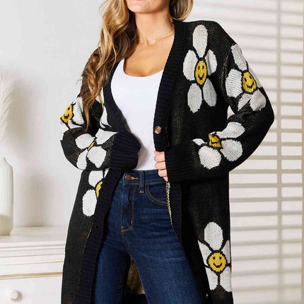 Double Take Floral Button Down Longline Cardigan - Vickie Lynn's
