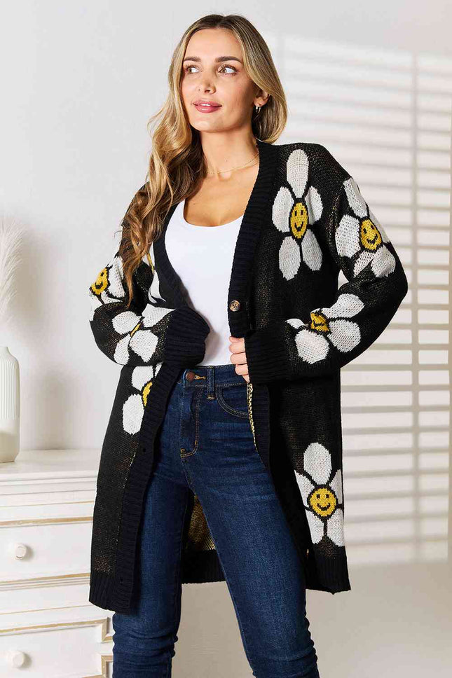 Double Take Floral Button Down Longline Cardigan - Vickie Lynn's