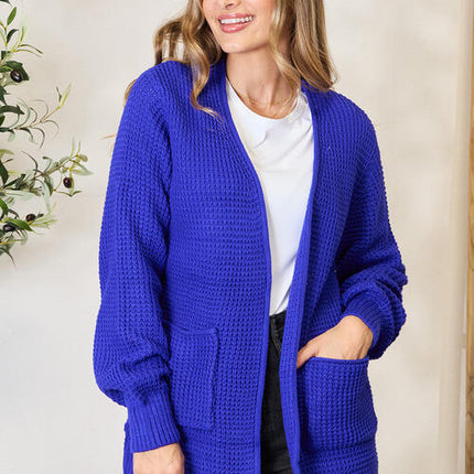 Zenana Full Size Waffle-Knit Open Front Cardigan