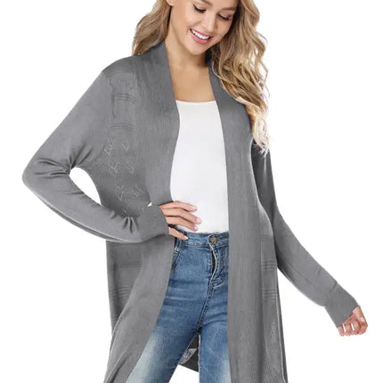 Cárdigan largo calado de punto para mujer 