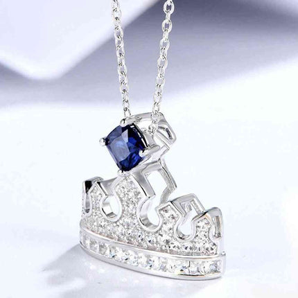 Zircon Lab-Grown Sapphire Crown Shape Pendant Necklace