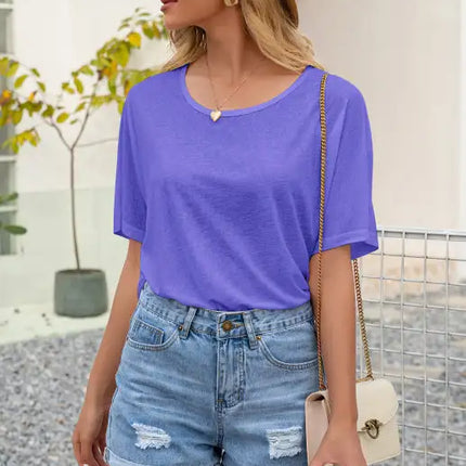 Women's Simple Sexy Hollow Lace Stitching Round Neck Short Sleeve T-shirt