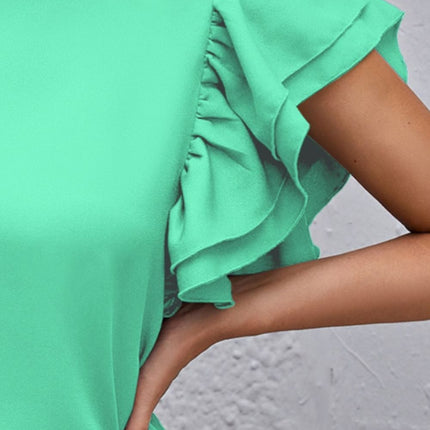 Round Neck Flounce Sleeve Blouse