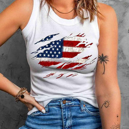 Full Size US Flag Graphic Round Neck Tank
