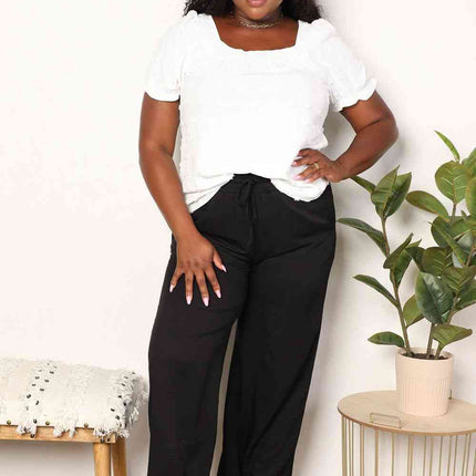 Double Take Swiss Dot Puff Sleeve Square Neck Blouse