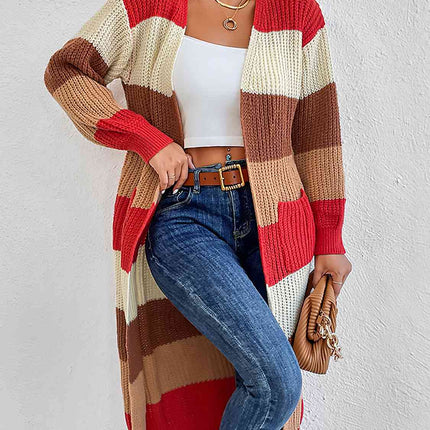 Color Block Open Front Longline Cardigan