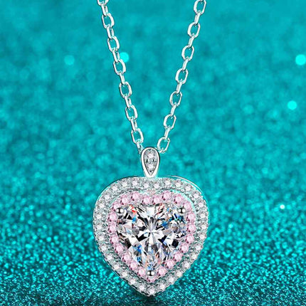 925 Sterling Silver 1 Carat Moissanite Heart Pendant Necklace