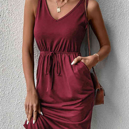V-Neck Curved Hem Sleeveless Dress