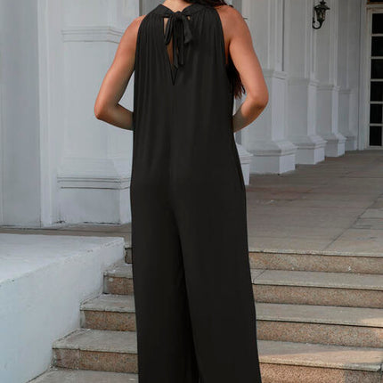 Double Take Full Size Tie Back Cutout Sleeveless Jumpsuit