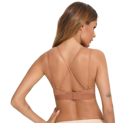 Sujetador push-up sin anillo de acero para mujer, espalda bonita, correa ajustable 