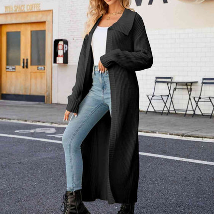 Full Size Collared Open Front Duster Cardigan