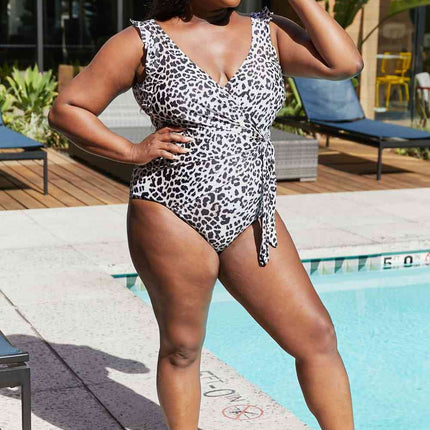 Marina West Swim Full Size Float On Ruffle Faux Wrap One-Piece in Cat