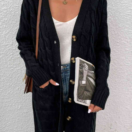 Cable-Knit Button Down Cardigan with Pockets