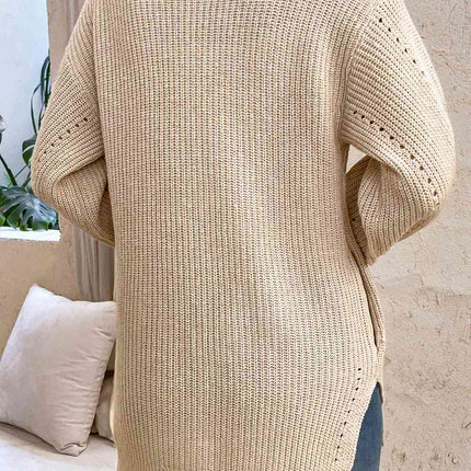 V-Neck Openwork Long Sleeve Cardigan