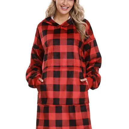 Manta perezosa con bolsillo y capucha de terciopelo de gran tamaño 