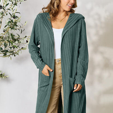 Basic Bae Full Size Hooded Sweater Cardigan - Vickie Lynn's