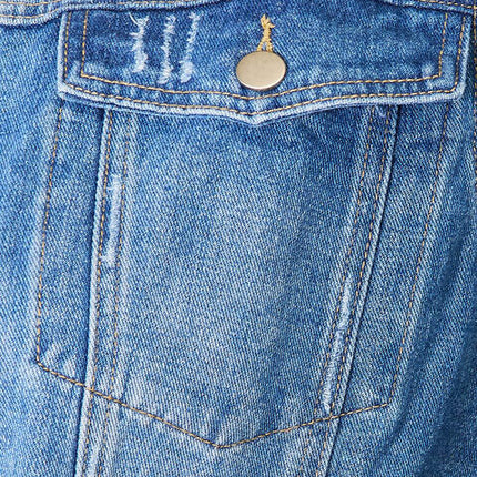 Baeful Leopard Floral Distressed Raw Hem Denim Jacket