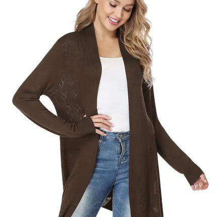 Cárdigan largo calado de punto para mujer 