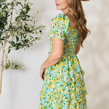 Double Take Smocked Scoop Neck Flounce Sleeve Mini Dress