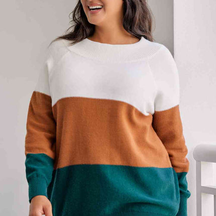 Plus Size Color Block Long Sleeve Sweater