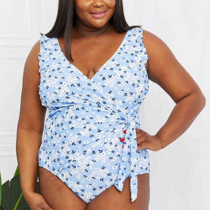 Marina West Swim Full Size Float On Ruffle Faux Wrap One-Piece in Blossom Blue