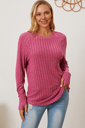 Basic Bae Full Size Ribbed Thumbhole Sleeve T-Shirt - Vickie Lynn's