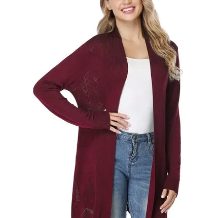 Cárdigan largo calado de punto para mujer 