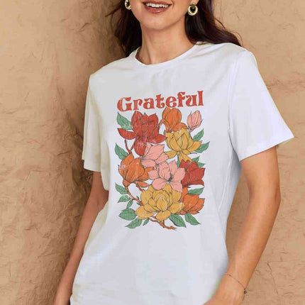 Simply Love Full Size GRATEFUL Flower Graphic Cotton T-Shirt