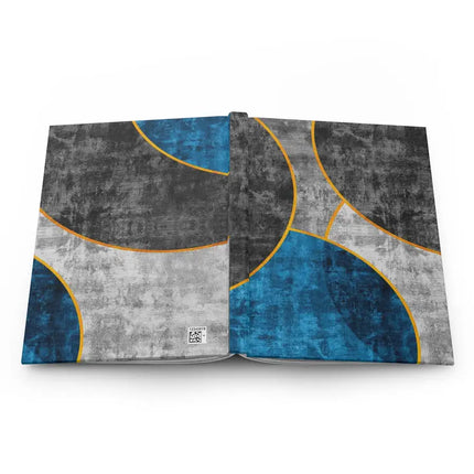 Stationary, Hardcover Journal Notebook - lined pages, Black Blue Grey Circular Geometric Pattern Print