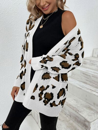 Leopard Open Front Dropped Shoulder Cardigan - Vickie Lynn's