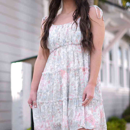 Floral Tie-Shoulder Frill Trim Dress