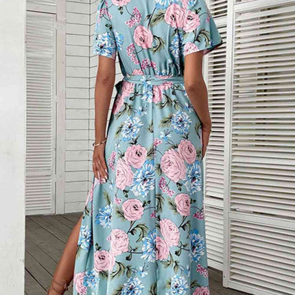 Floral Tie-Waist Slit Surplice Maxi Dress