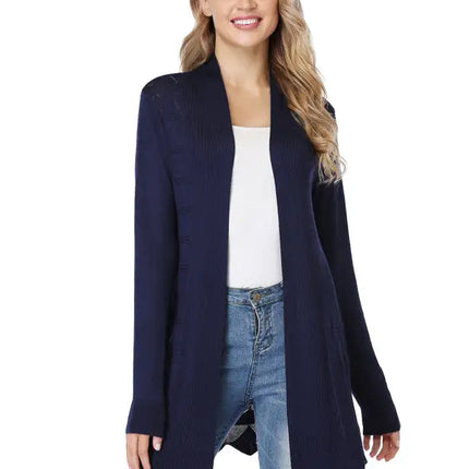 Cárdigan largo calado de punto para mujer 