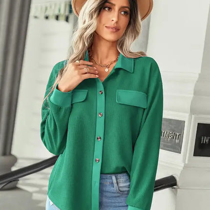 Women's fashion fake pocket knitted shirt top