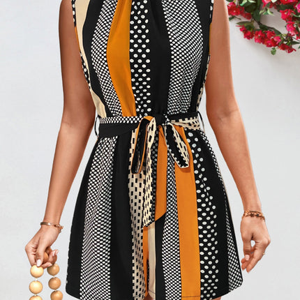 Tied Color Block Sleeveless Romper