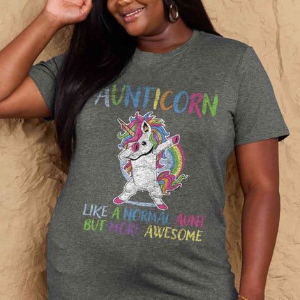 Simply Love Full Size AUNTICORN LIKE A NORMAL AUNT BUT MORE AWESOME Graphic Cotton Tee