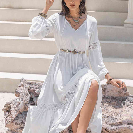 Tie Neck Balloon Sleeve Midi Dress