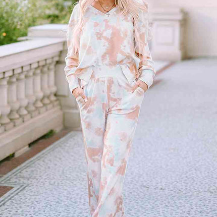 Printed Long Sleeve Top and Wide Leg Pants Lounge Set