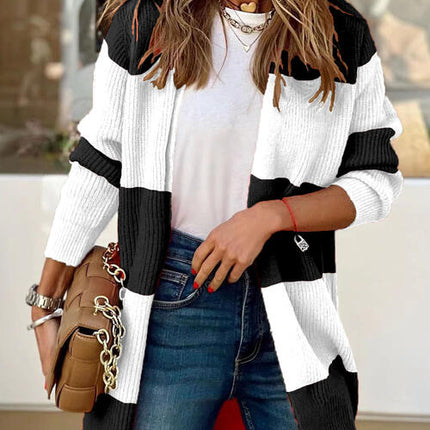 Contrast Open Front Long Sleeve Cardigan