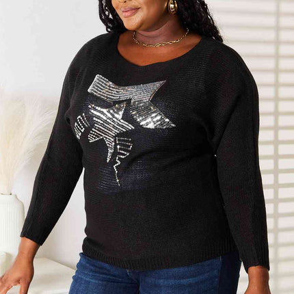 Double Take Sequin Graphic Dolman Sleeve Knit Top - Vickie Lynn's