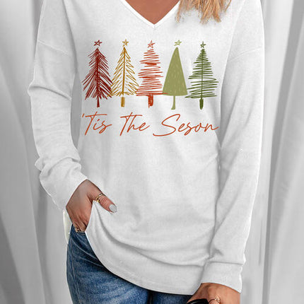 Graphic V-Neck Long Sleeve T-Shirt