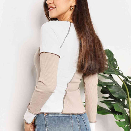 Double Take Color Block Exposed Seam Top - Vickie Lynn's
