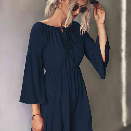 Tie Neck Flare Sleeve Mini Dress