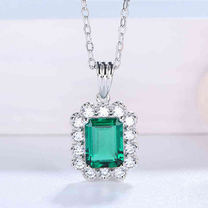 1.5 Carat Lab-Grown Emerald Pendant 925 Sterling Silver Necklace