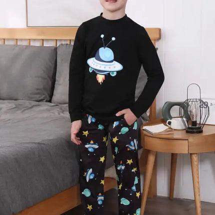 Boy's' Round Neck Cartoon Pattern Short Sleeve Shorts Cotton Pajamas Set