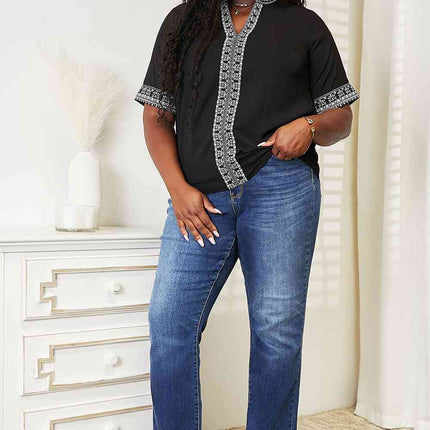 Double Take Embroidered Notched Neck Top - Vickie Lynn's