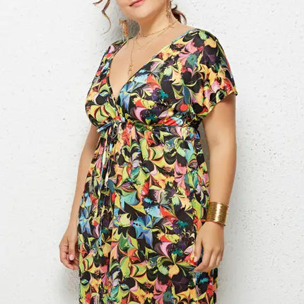 Women's Plus Size Deep V Print Dress