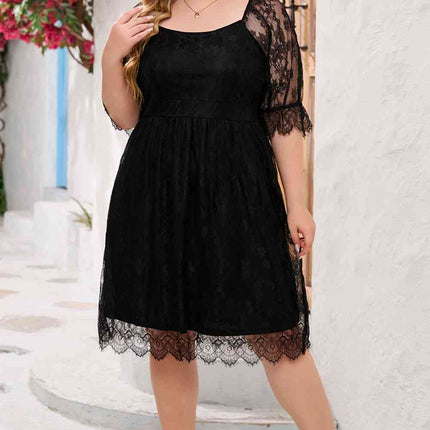 Plus Size Lace Flounce Sleeve Square Neck Dress