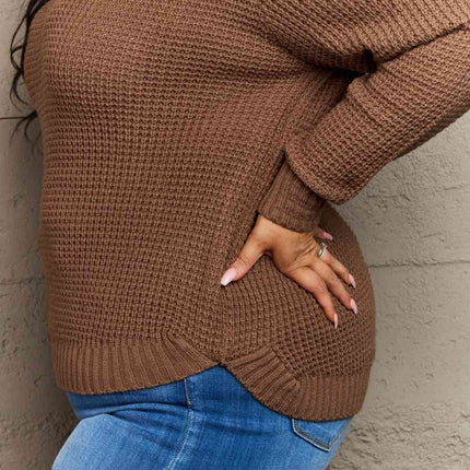 Zenana Breezy Days Plus Size High Low Waffle Knit Sweater