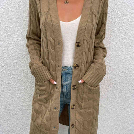 Cable-Knit Button Down Cardigan with Pockets